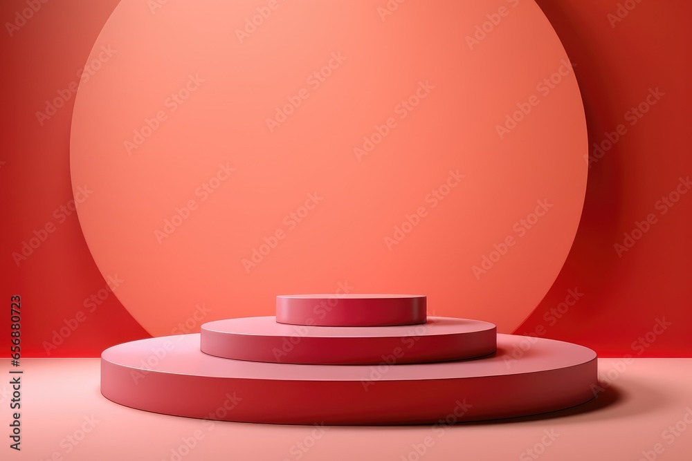 Poster Minimalistic light red background for product presentation with podiums