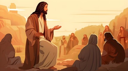 Lord Jesus surrounded by people , Lord Jesus talk to people - Generative AI