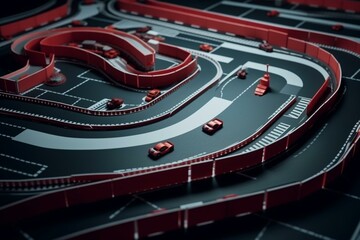 A circuit with red and white auto racing track. Generative AI