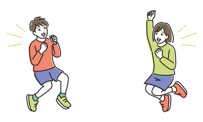 ジャンプして喜ぶ子供たち