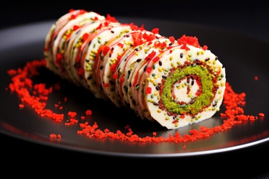 Roulade Of Raw Cookie Dough With Red And Green Sprinkles On Top