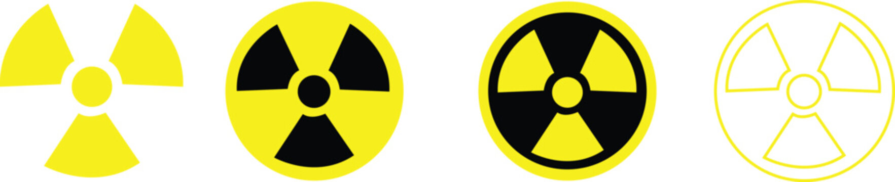set of Radioactive icons nuclear symbol. Uranium reactor radiation hazard. Radioactive toxic danger sign design isolated on transparent background. Nuclear bomb symbol. Danger icons.
