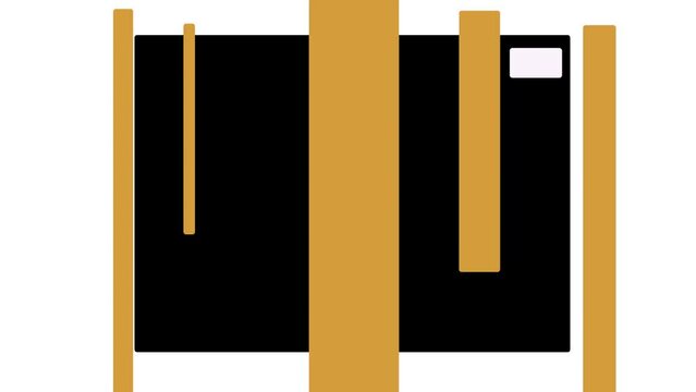 Yellow or golden columns flash on top of the black figure with a hole.