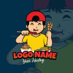 kids eating food logo template