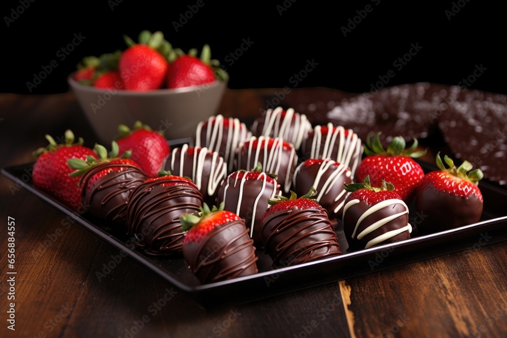 Wall mural chocolate-dipped strawberries arranged on a tray