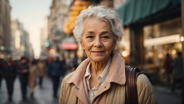 selfie of an elderly woman in the city