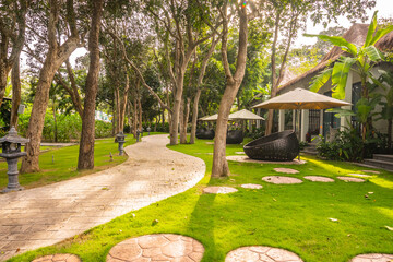 Ho Coc tourist area with rows of trees, houses and beautiful lawns tourist area in Ba Ria Vung Tau Vietnam
