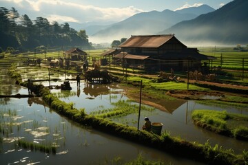 Obraz premium Fishermen cultivate and research shrimp in organic farms, catch shrimp to sell in market,
