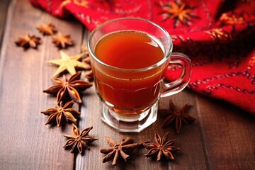 mulled cider resting on a hessian cloth with star anise