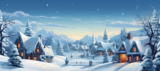 Winter snowing village background