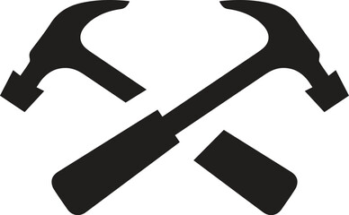 Vintage hammer Icon, joiner's tools, simple shape, for graphic design of logo, emblem, symbol, sign, badge, label, stamp, isolated on white background. Hand drawn, vector illustration.
