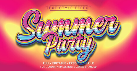 Summer Party Text Style Effect. Editable Graphic Text Template.