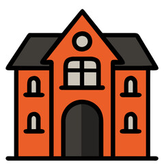 Haunted house Halloween doodle icon cartoon style