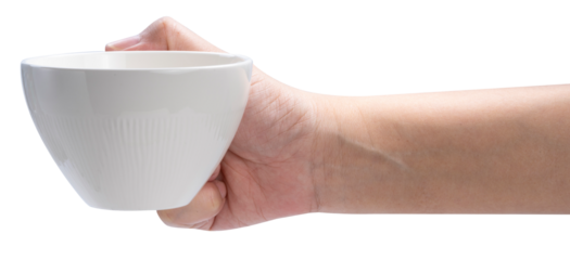 Female hand holding a white coffee cup on isolate on white background PNG File