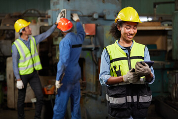 portrait worker or engineer working on tablet in the factory