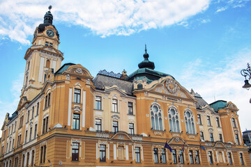 Fototapeta na wymiar Facade of city hall in Pecs, Hungary.