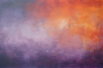 acrylic paint purple, orange and brown background, in the style of mysterious backdrops, atmospheric light, textured canvas, dark orange and light bronze, abstraction-création, unprimed canvas, dark s