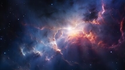 Space nebula in 3d: an illustration of the cosmic clouds and stars for science, research, and education projects - obrazy, fototapety, plakaty