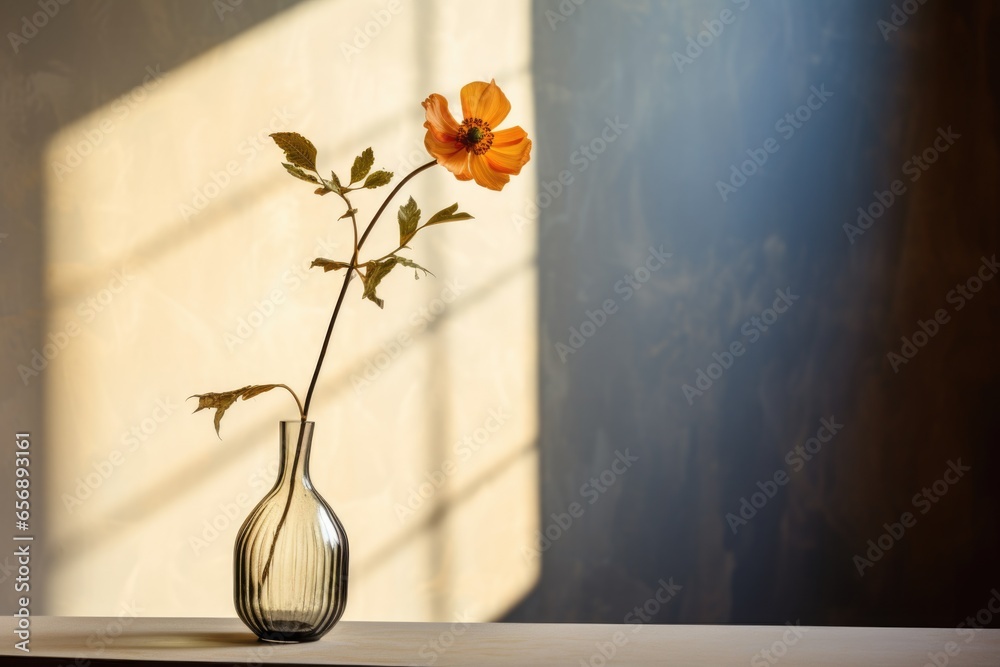 Poster single flower in a vase under sunlight