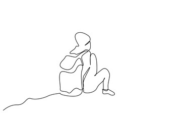 woman person nature backpack hike trekking active lifestyle back rear behind line art design