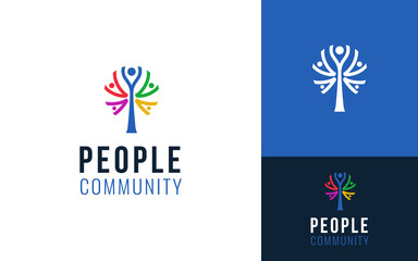 Creative Abstract Colorful Community People Together in Tree Branch Logo Branding Template