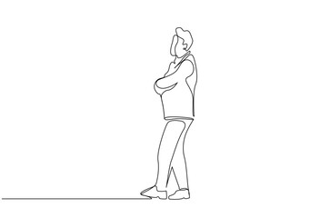 professional manager human male standing listening to people arms crossed calm business life full body length line art design
