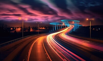 Fototapeta na wymiar Night Drive, The Blurred Lights of Urban Transportation