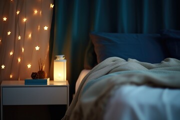a night light illuminating a calm bedroom