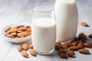 close-up of almond milks smooth texture - obrazy, fototapety, plakaty