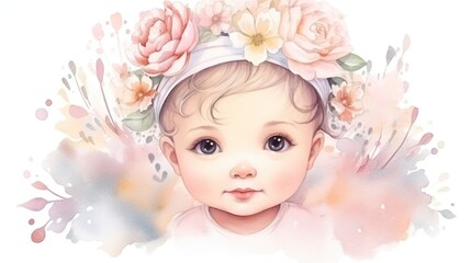 Fototapeta premium Cute baby watercolor illustration 