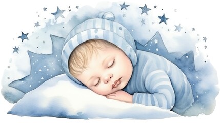 Sleeping newborn watercolor illustration