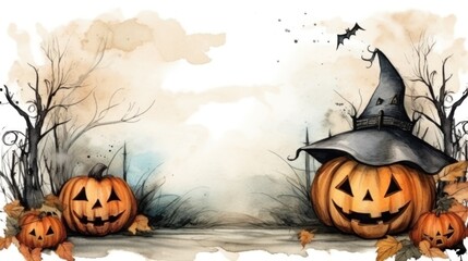 Watercolor greeting card template for Halloween