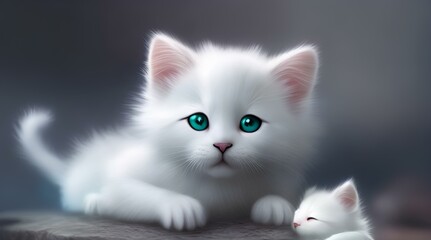 Fototapeta na wymiar white cat with blue and green eyes on blurry background, couple of white cats,generative ai