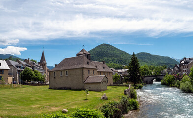 Torrent in the village of Arreau. Pyrenes mountains.