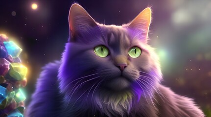 Fototapeta na wymiar Cute Cat Photo with beautiful gemstone background,multi colors cat pictures generative Ai 