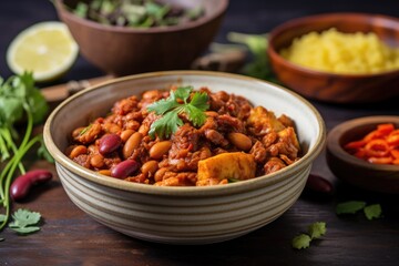 Fototapeta premium a bowl of bbq jackfruit chili with beans