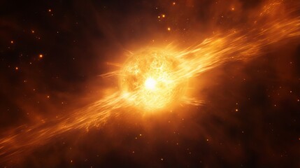 Sun in space: a bright and glowing star in the dark and infinite universe - obrazy, fototapety, plakaty