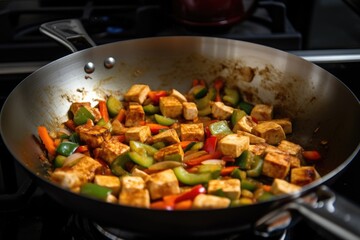 shaking pan to flip tofu stir-fry
