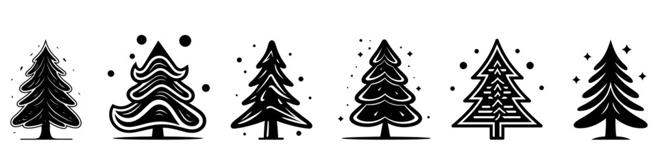 Obraz premium Christmas tree icon. Set of black christmas tree icons. Vector holiday icons