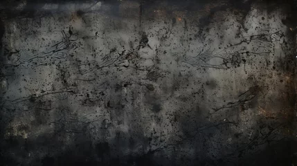 Fotobehang Dark and distressed abstract surface: a black grunge background with texture and scratches © hassan
