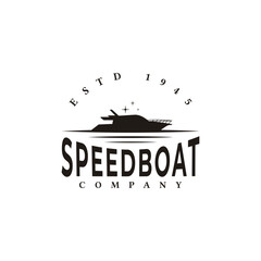 Fototapeta premium vector speed boat logo in vintage style with silhouette concept idea