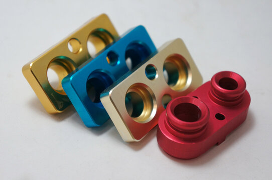 a batch of anodize aluminum cnc parts production. close-up.   