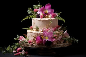 Obraz na płótnie Canvas a wedding cake garnished with real flowers
