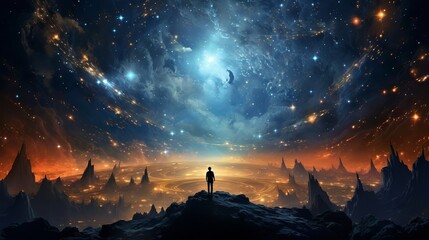 The cosmos filled with countless stars: a majestic view of the outer space and the universe - obrazy, fototapety, plakaty