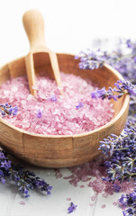 Lavender spa. Lavender salt and fresh lavender