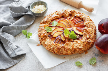 Homemade  galette with peaches.