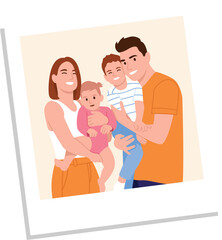 Vector illustration. Polaroid photo of a happy family with two children