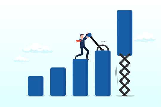 Smart businessman control switch to move or growing profit graph, growing business graph, increase sale or investment growth, profit rising up or revenue growing, development or improvement (Vector)