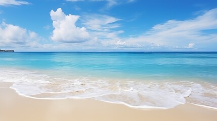 Fototapeta premium Wide horizon of tropical beach: a sky and sea panorama for relaxation and inspiration