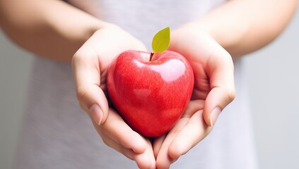 Woman hands holding a red apple